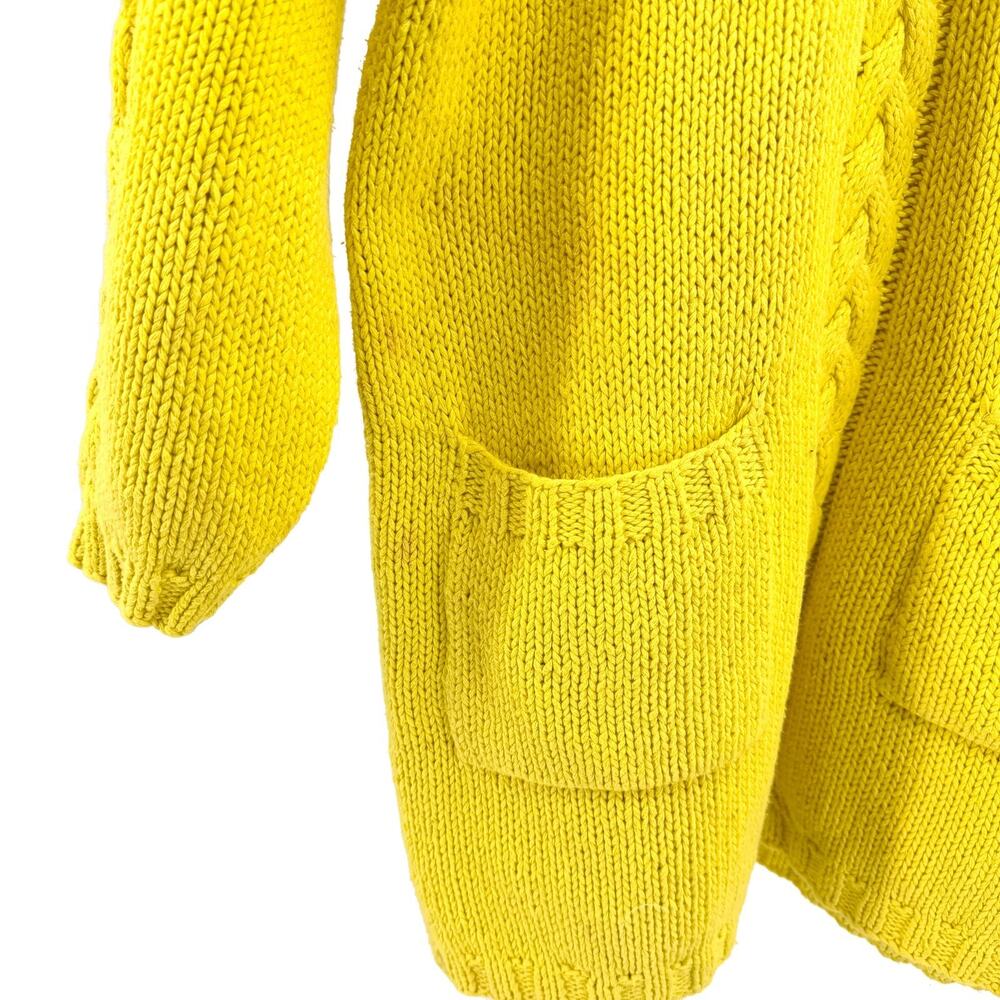 Vintage 80s BASCO by Barneys Neon Yellow 100% Cotton Cable Knit Pullover Sweater - Picture 3 of 8